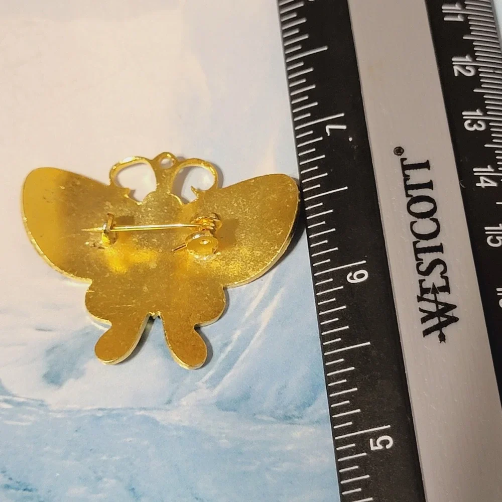 Vintage Multicolor Butterfly Brooch Enameled Gold Tone Figural Pin Jewelry